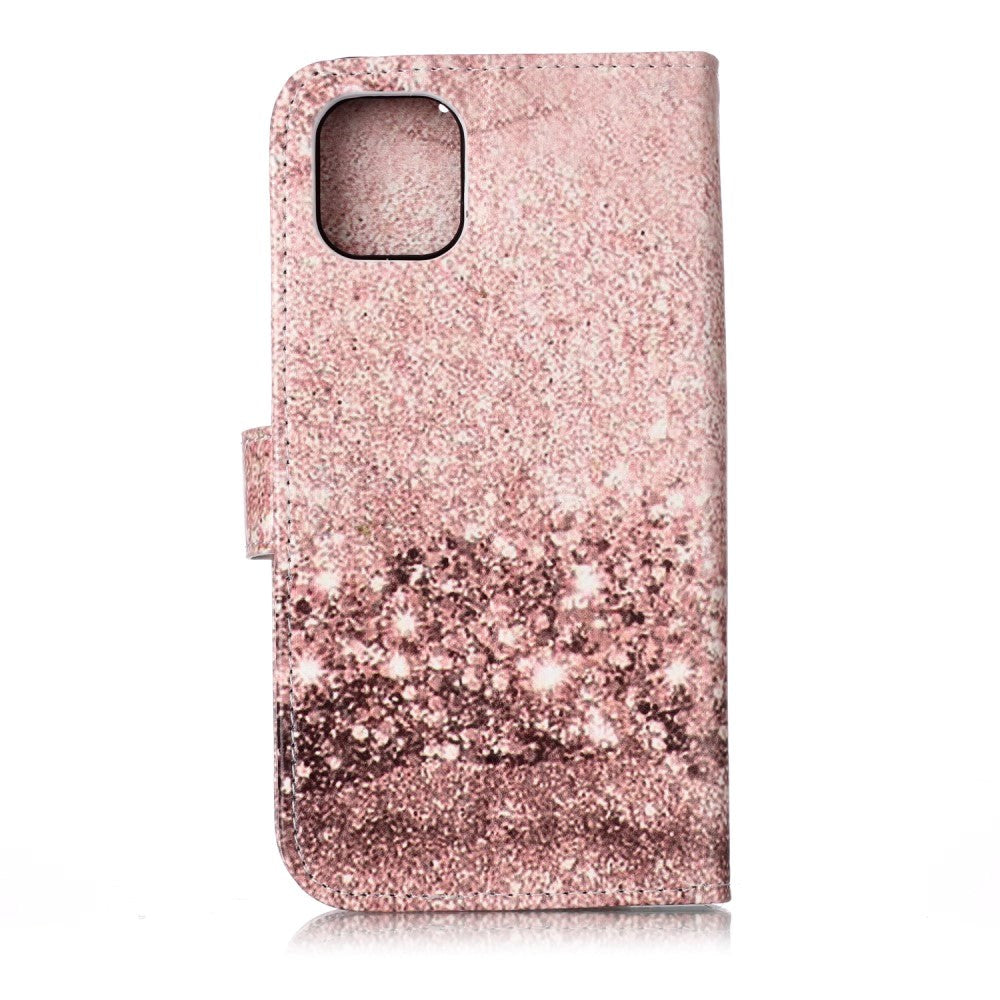 iPhone 11 Deksel i Kunstskinn med Lommebok og Trykk - Rose Gold