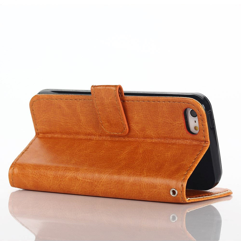 iPhone SE / 5 / 5s Wallet Skinn Etui med Lommebok Lysebrun