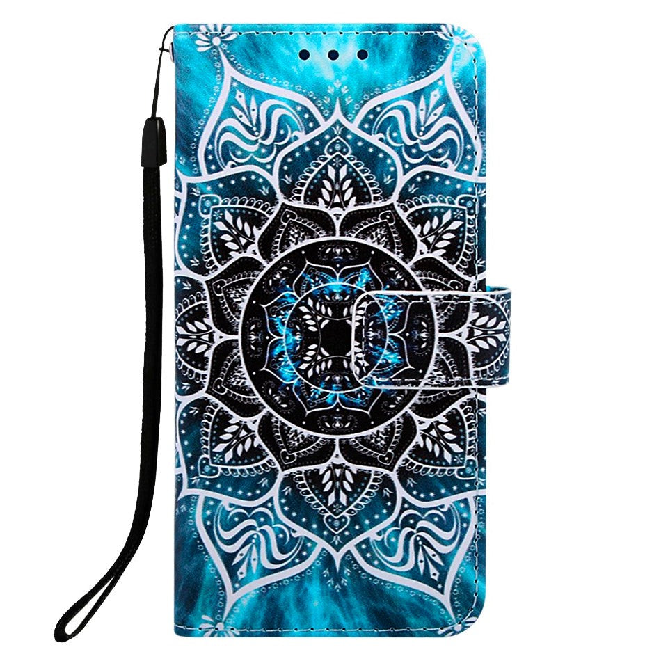 iPhone 11 Skinndeksel med Lommebok - Mandala Blomst Mønster - Blå