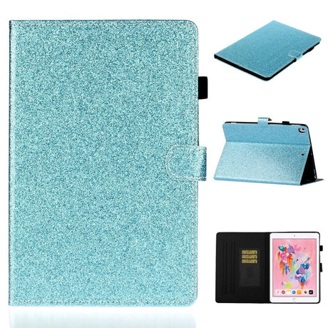 iPad 10.2" (2021 / 2020 / 2019) Glitter Deksel m. Stativfunksjoner & Kortholder - Glitter Blue