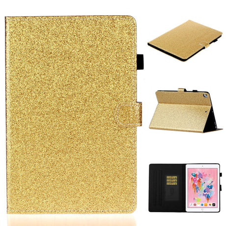 iPad 10.2" (2021 / 2020 / 2019) Glitter Deksel m. Stativfunksjoner & Kortholder - Glitter Gold