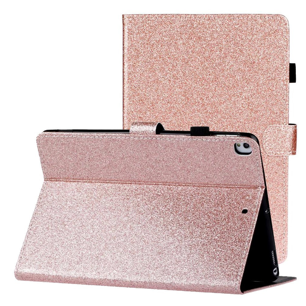 iPad 10.2" (2021 / 2020 / 2019) Glitter Deksel m. Stativfunksjoner & Kortholder - Glitter Rose Gull