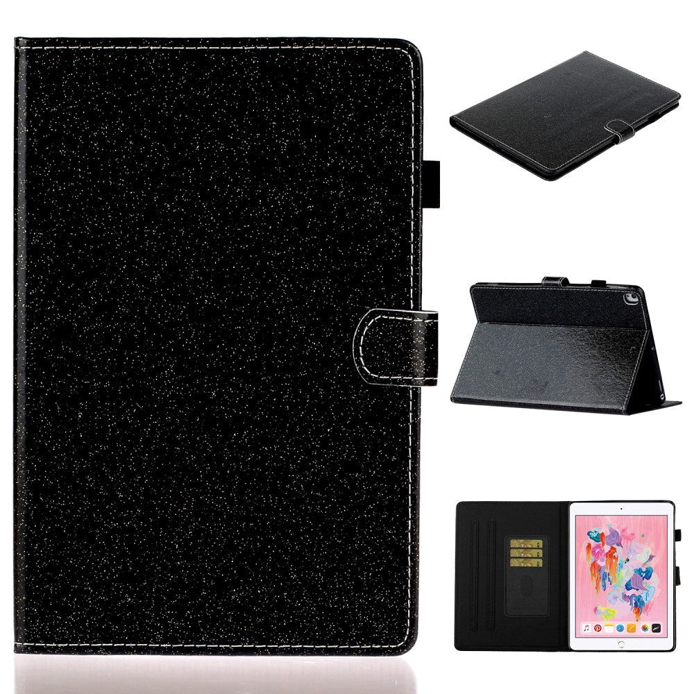 iPad 10.2" (2021 / 2020 / 2019) Glitter Deksel m. Stativfunksjoner & Kortholder - Glitter Black