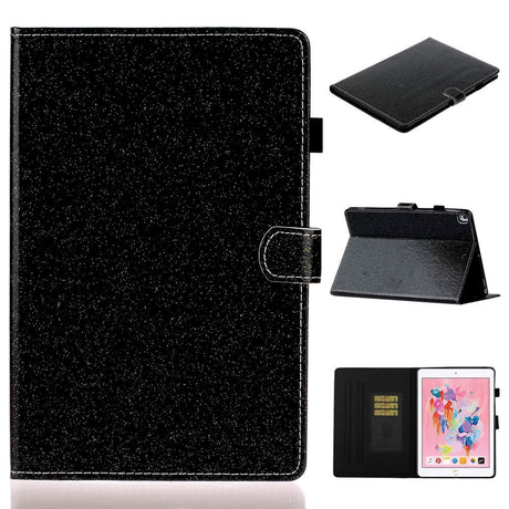 iPad 10.2" (2021 / 2020 / 2019) Glitter Deksel m. Stativfunksjoner & Kortholder - Glitter Black