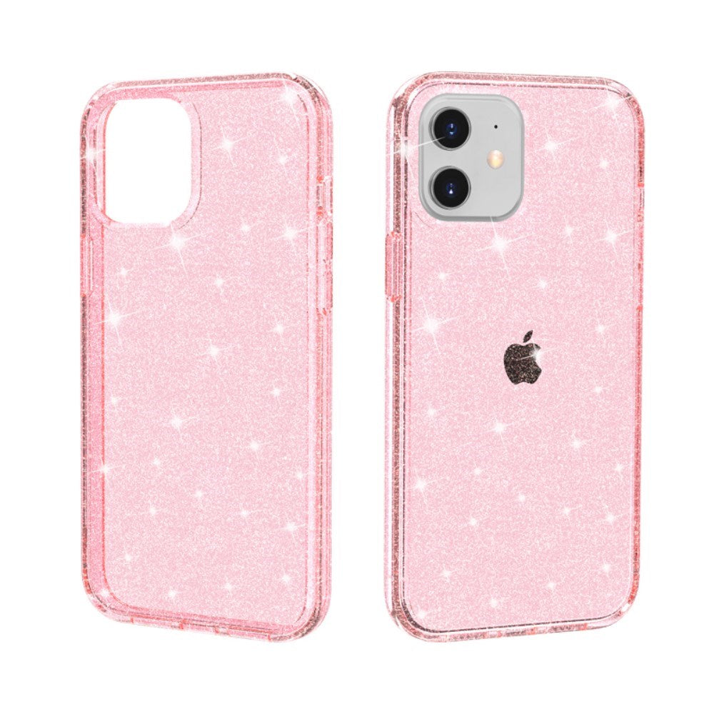 iPhone 12 Mini Deksel med Glimmer - Gjennomsiktig / Rosa