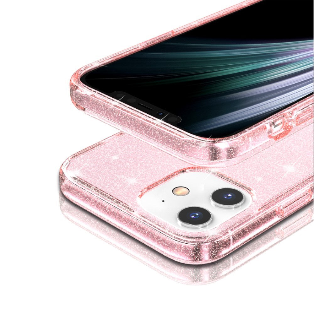 iPhone 12 Mini Deksel med Glimmer - Gjennomsiktig / Rosa