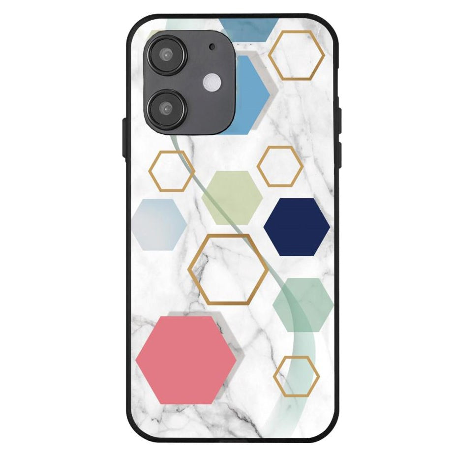 iPhone 12 Mini Deksel med Print - Geometri - Hvit Marmor & Hexagoner