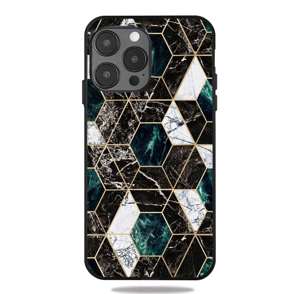 iPhone 12 Pro Max Deksel med Print - Geometri - Svart / Grønn / Hvit Marmor