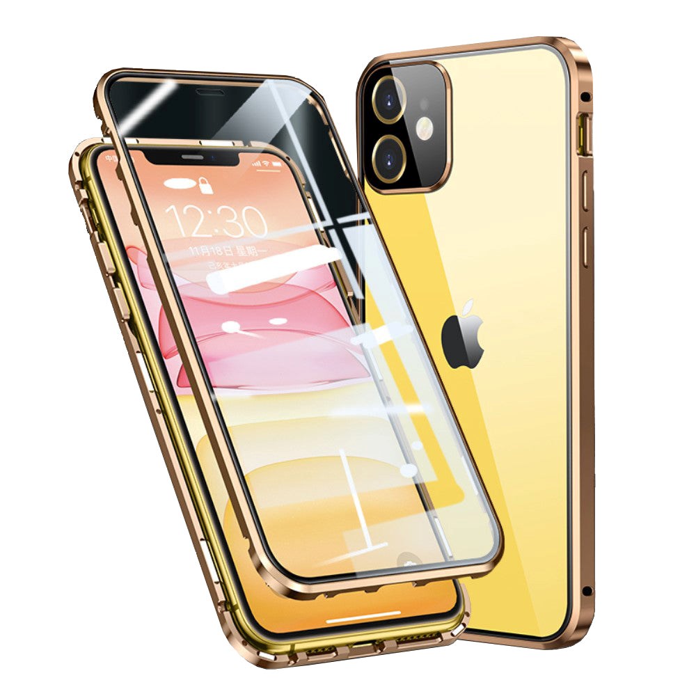 iPhone 11 360⁰ Magnetisk Deksel med Glass Bak og Forside - Gull