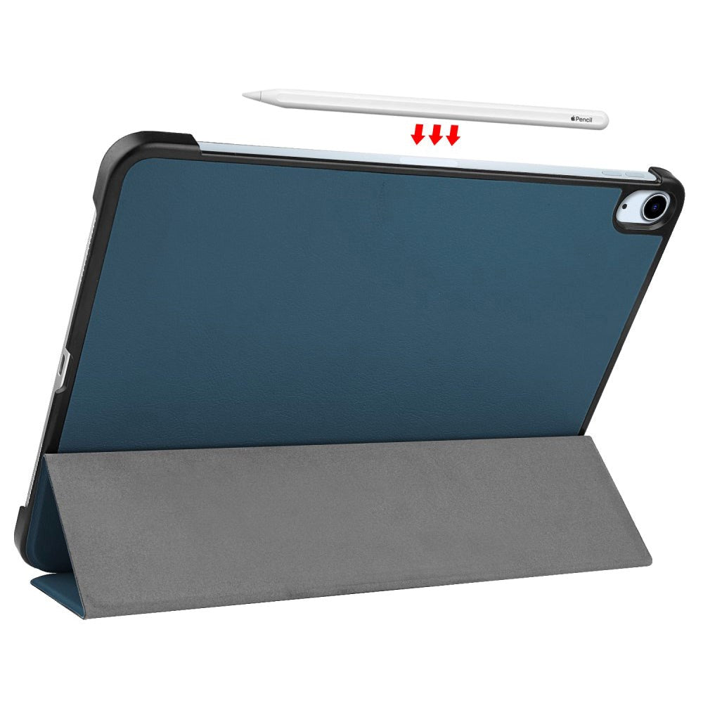 EIDERWOOD iPad Air 10.9-11" (2024-2020) Tri-fold Skinn Flip Deksel med Stylus Pen Holder - Blå/Grøn