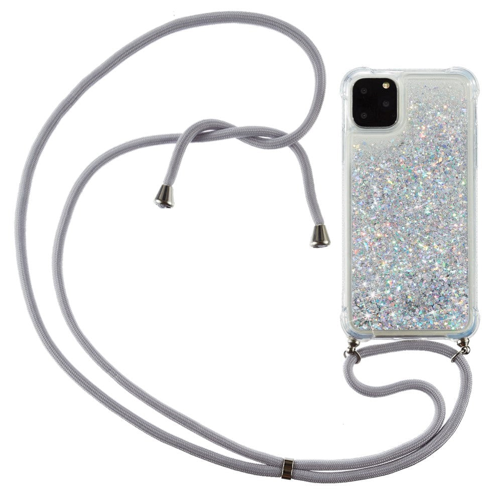 iPhone 12 Pro Max Fleksibelt Plastikk Deksel m. Snor / Stropp - Sølv Glitter