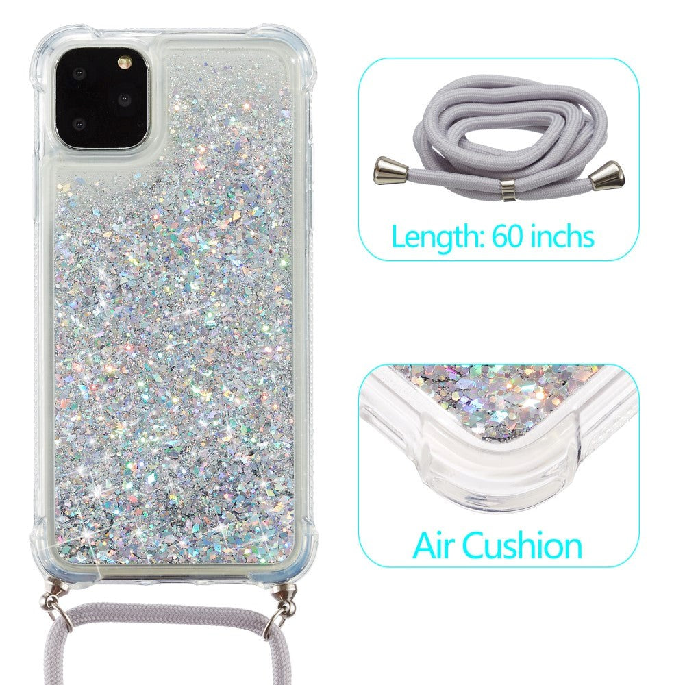 iPhone 12 Pro Max Fleksibelt Plastikk Deksel m. Snor / Stropp - Sølv Glitter