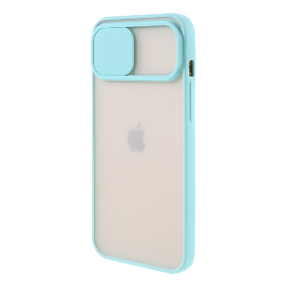 iPhone 12 Pro Max Frosted Plastik Deksel med Camslider - Cyan