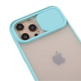 iPhone 12 Pro Max Frosted Plastik Deksel med Camslider - Cyan