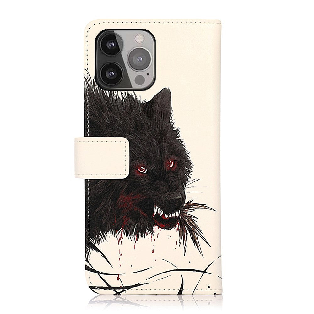 iPhone 13 Pro Max PU Skinn Flip Deksel med Kortholder - Bloody Wolf