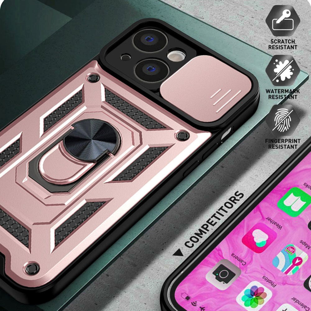 iPhone 13 Bakdeksel med Magnetisk Kickstand Og Cam Slider - Rose Gold