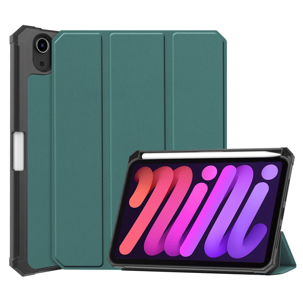 iPad Mini (2024 / 2021) - Kunst Skinn Flip Deksel m. Styluspen Holder & Stativfunksjon - Mørk Grønn