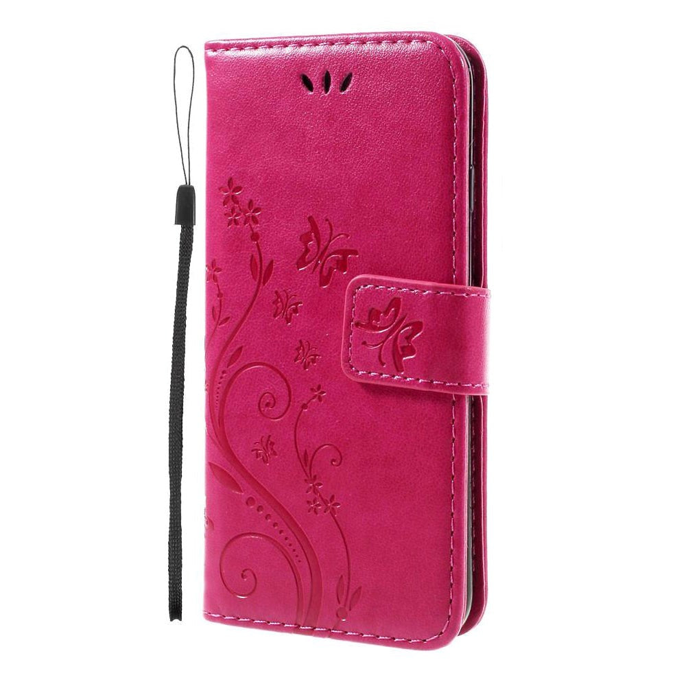 iPhone SE (2022/2020)/8/7 Sommerfugle Skinndeksel med Lommebok Pink