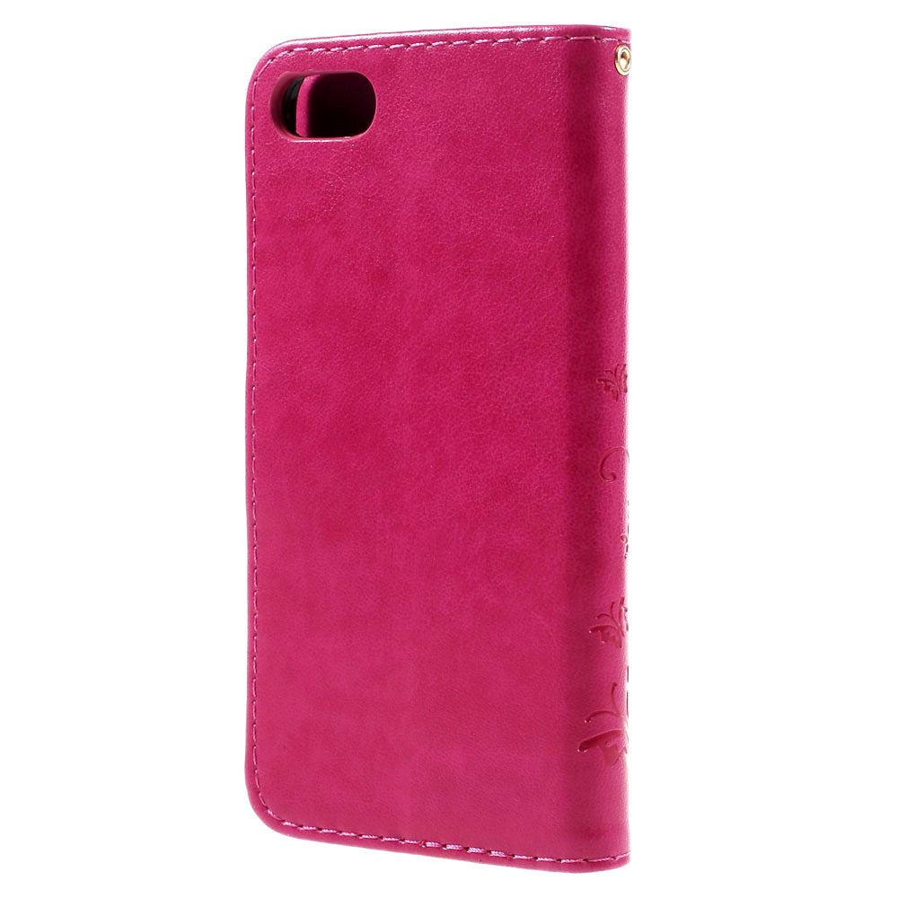 iPhone SE (2022/2020)/8/7 Sommerfugle Skinndeksel med Lommebok Pink