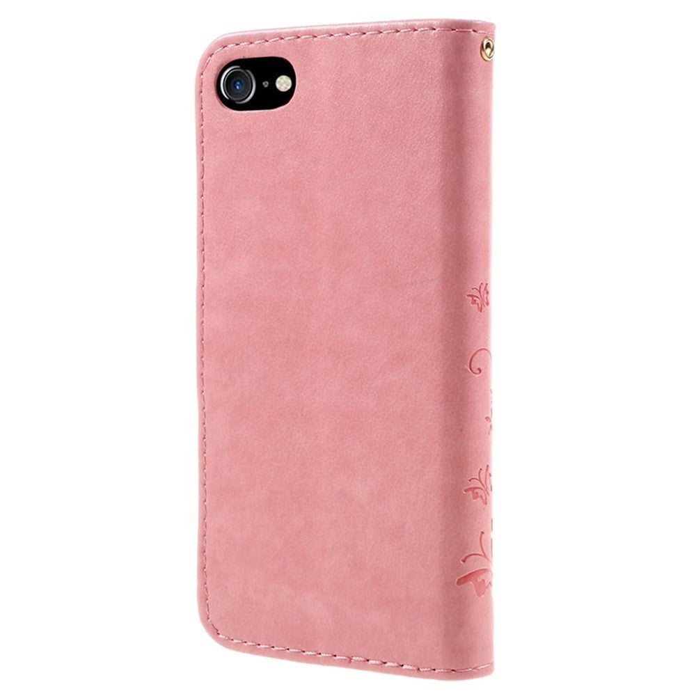 iPhone SE (2022/2020)/8/7 Sommerfugle Skinndeksel med Lommebok - Rosa