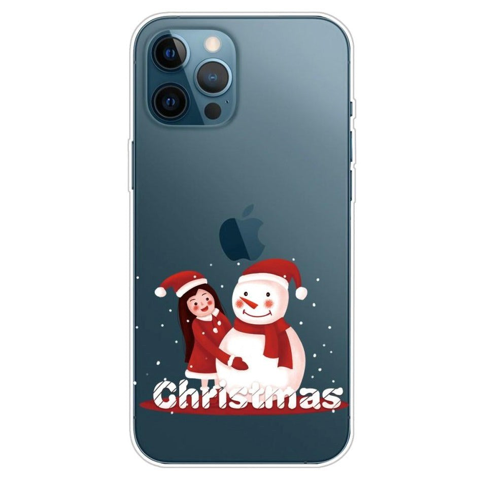 iPhone 13 Pro TPU Plast Jul Deksel - Merry Christmas - Jente og Snømann