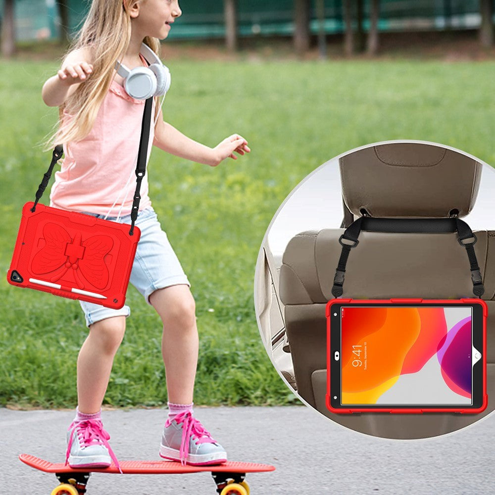 iPad 10.2" (2021/ 2020 / 2019)  Butterfly Kickstand Barnedeksel - Rød