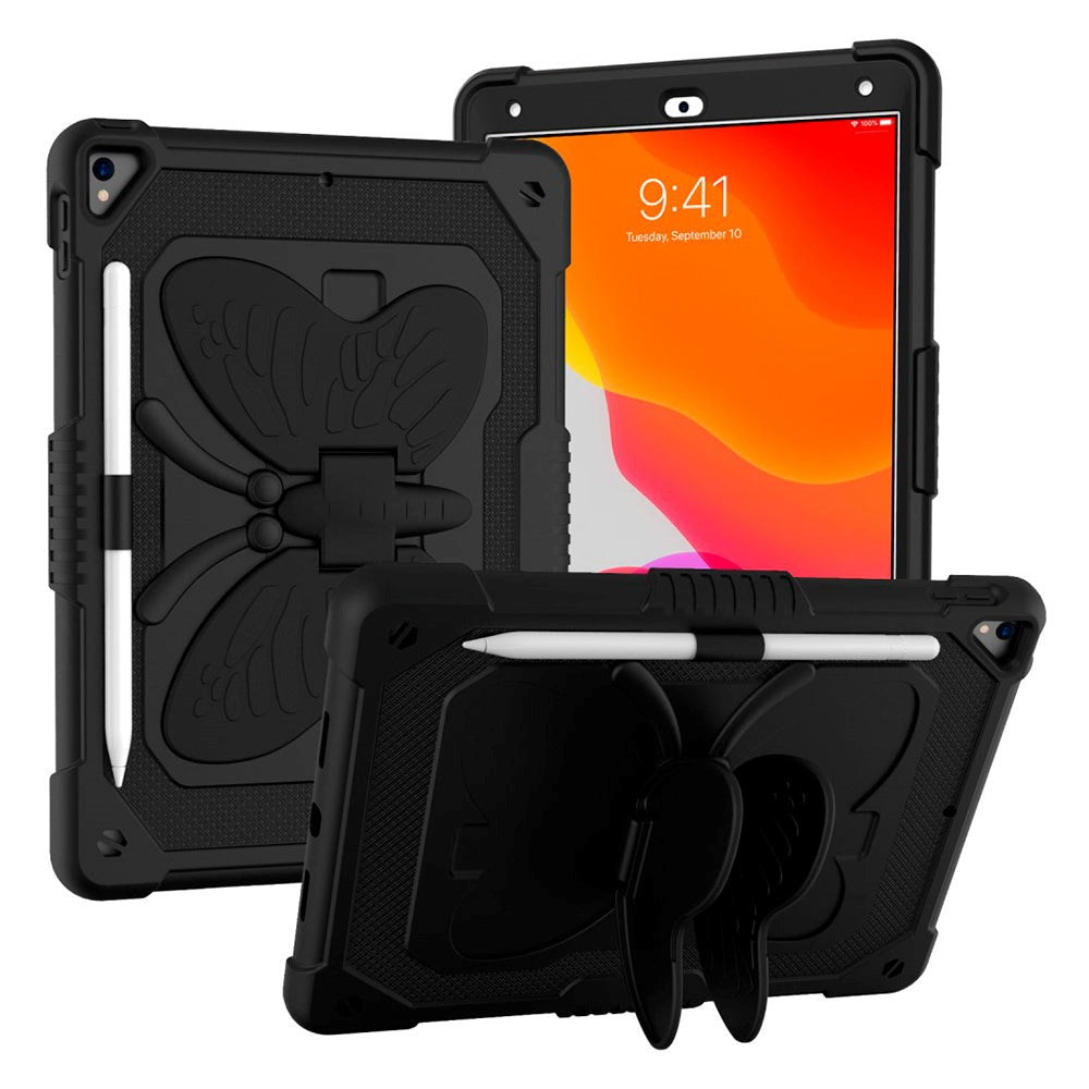 iPad 10.2" (2021/ 2020 / 2019) Butterfly Kickstand Barnedeksel - Svart