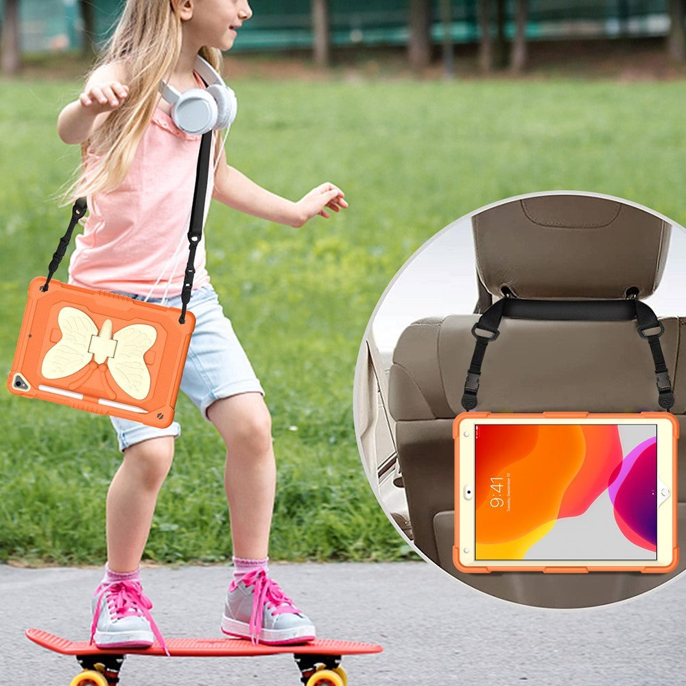 iPad 10.2" (2021 / 2020 / 2019) Butterfly Kickstand Barnedeksel - Oransje & Grå