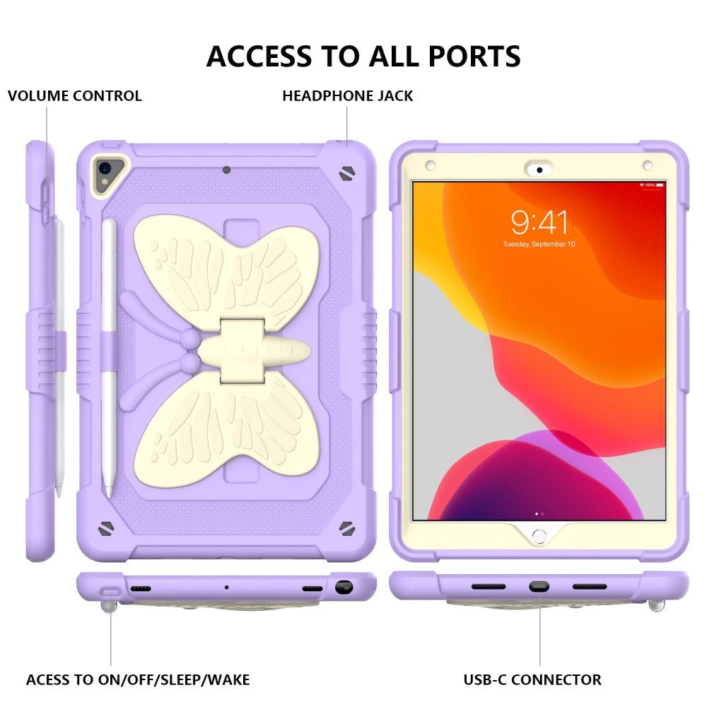 iPad 10.2" (2021 / 2020 / 2019) Butterfly Kickstand Barnedeksel - Lilla & Grå