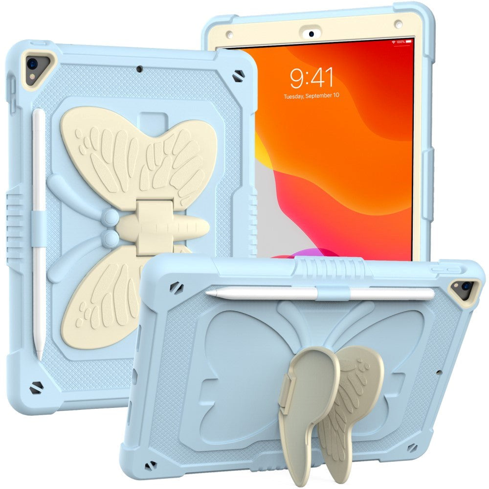 iPad 10.2" (2021 / 2020 / 2019) Butterfly Kickstand Barnedeksel - Lyse blå & Grå