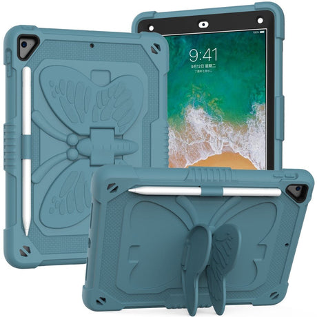 iPad (2018) / iPad (2017) / iPad Air 2 Butterfly Kickstand Barnedeksel - Mørk Grønn