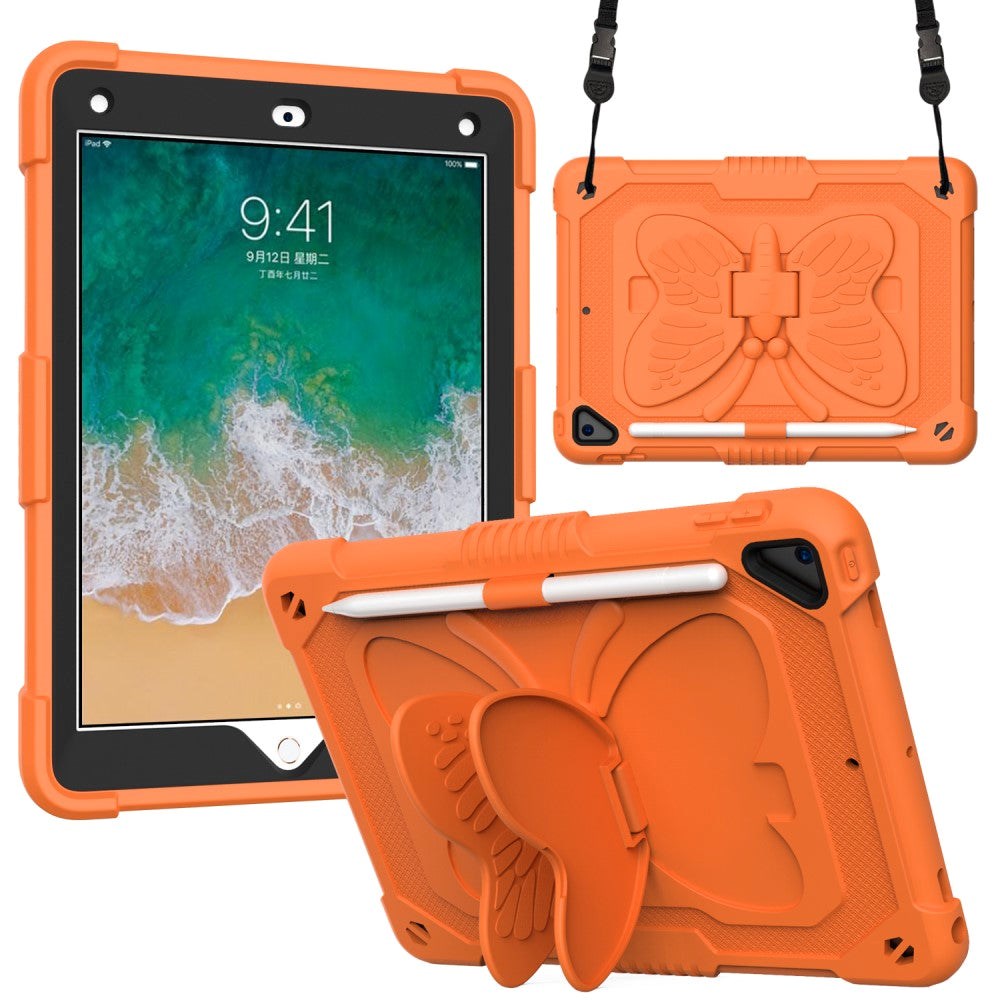 iPad (2018) / iPad (2017) / iPad Air 2 Butterfly Kickstand Barnedeksel - Oransje