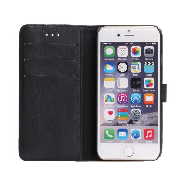 iPhone SE (2022/2020)/8/7 Wallet Skinn Deksel m. Lommebok Svart