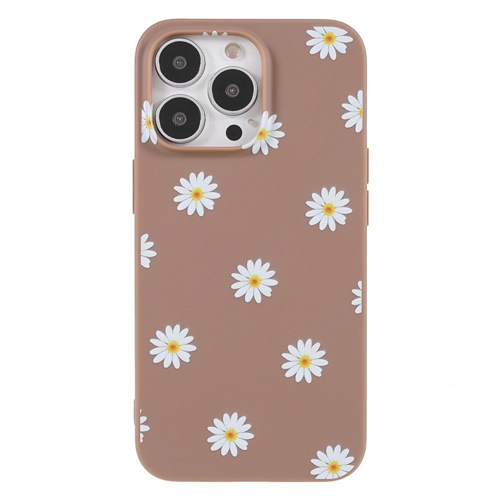 iPhone 13 Pro Fleksibelt Plast Deksel med Blomster - Brown