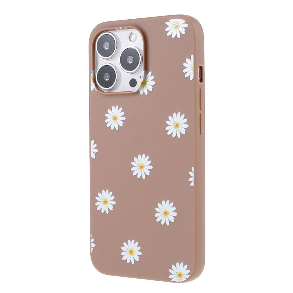 iPhone 13 Pro Fleksibelt Plast Deksel med Blomster - Brown