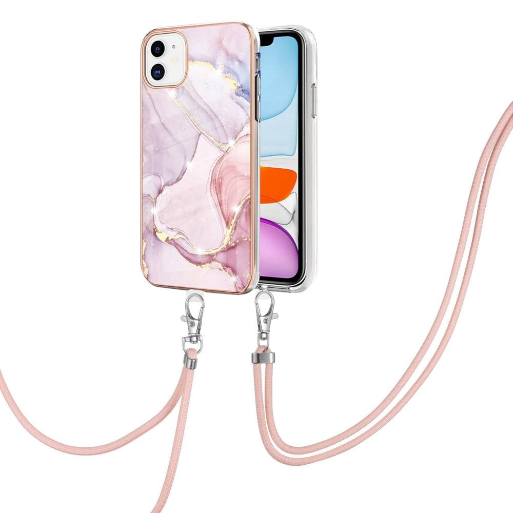 iPhone 11 Marmor Hybrid Deksel med Justerbar Stropp - Rosa