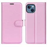 iPhone 14 PU Litchi Skinn Flip Deksel med Lommebok og Stativfunksjon - Pink