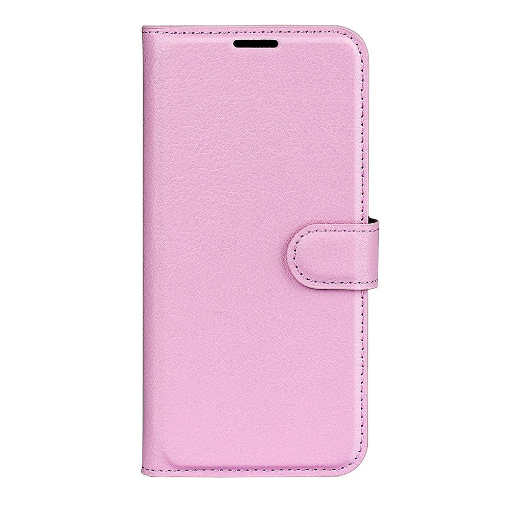 iPhone 14 PU Litchi Skinn Flip Deksel med Lommebok og Stativfunksjon - Pink