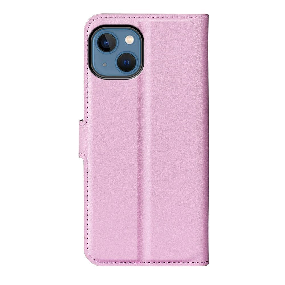 iPhone 14 PU Litchi Skinn Flip Deksel med Lommebok og Stativfunksjon - Pink