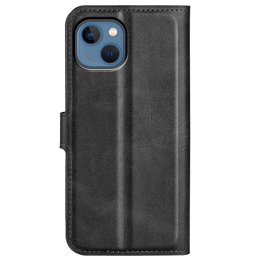 iPhone 14 Plus Leather Flip Deksel med Kortholder & Magnetisk Åpen/Lukkefunksjon - Svart