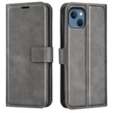 iPhone 14 Plus Leather Flip Deksel med Kortholder & Magnetisk Åpen/Lukkefunksjon - Grå