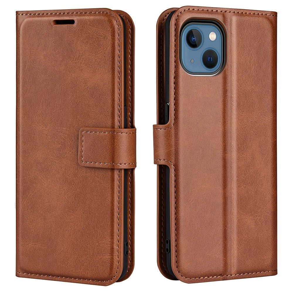 iPhone 14 Plus Leather Flip Deksel med Kortholder & Magnetisk Åpen/Lukkefunksjon - Lysebrun