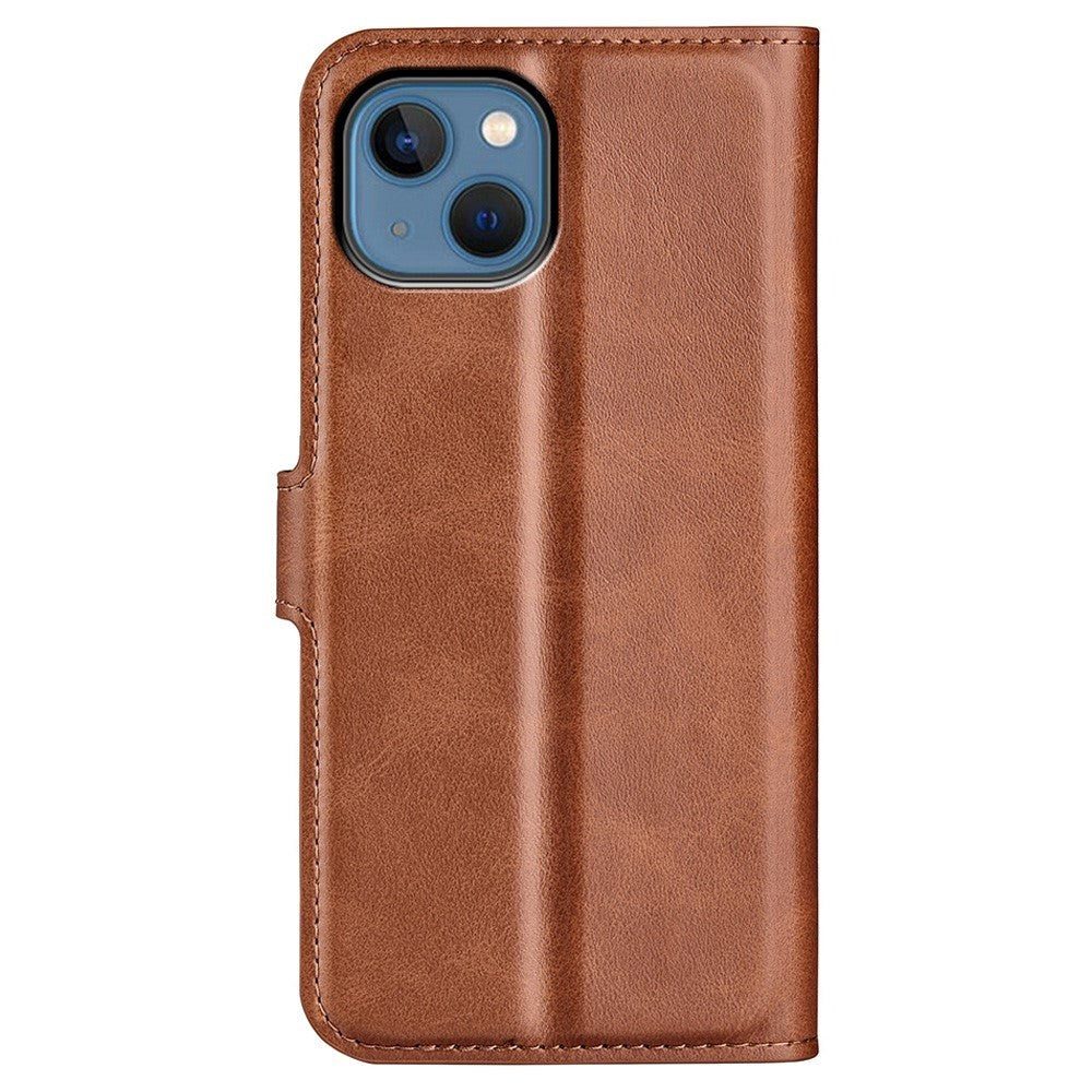 iPhone 14 Plus Leather Flip Deksel med Kortholder & Magnetisk Åpen/Lukkefunksjon - Lysebrun