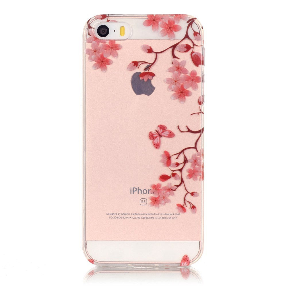 EIDERWOOD iPhone SE / 5 / 5s Fleksibelt Plast Deksel m. Trykk - Blomster og Sommerfugler