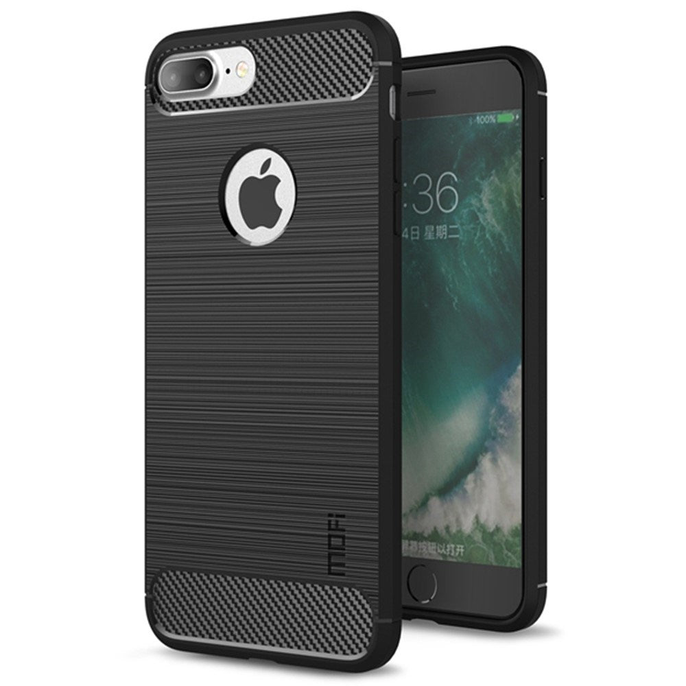 iPhone 7 Plus / 8 Plus Mofi Brushed Carbon Fiber Fleksibelt Plast Deksel - Svart