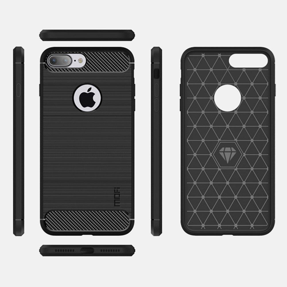 iPhone 7 Plus / 8 Plus Mofi Brushed Carbon Fiber Fleksibelt Plast Deksel - Grå