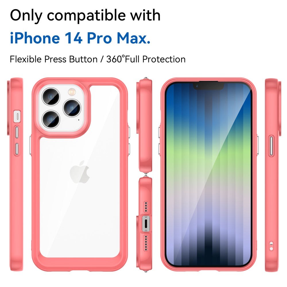 iPhone 14 Pro Max Hybrid Plastdeksel - Gjennomsiktig / Rød