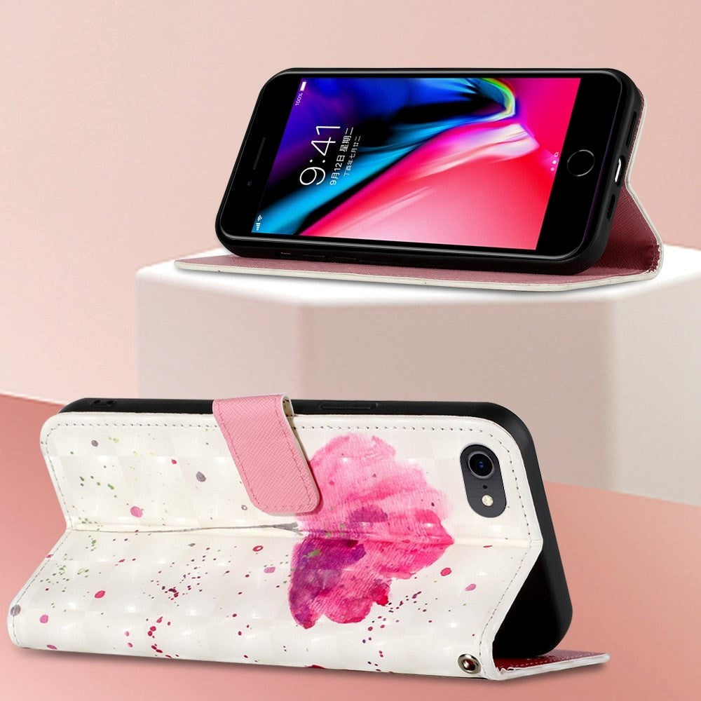 iPhone SE (2022 / 2020) / 8 / 7 Kunst Skinn Flip Deksel med Stropp & Lommebok - Blomst