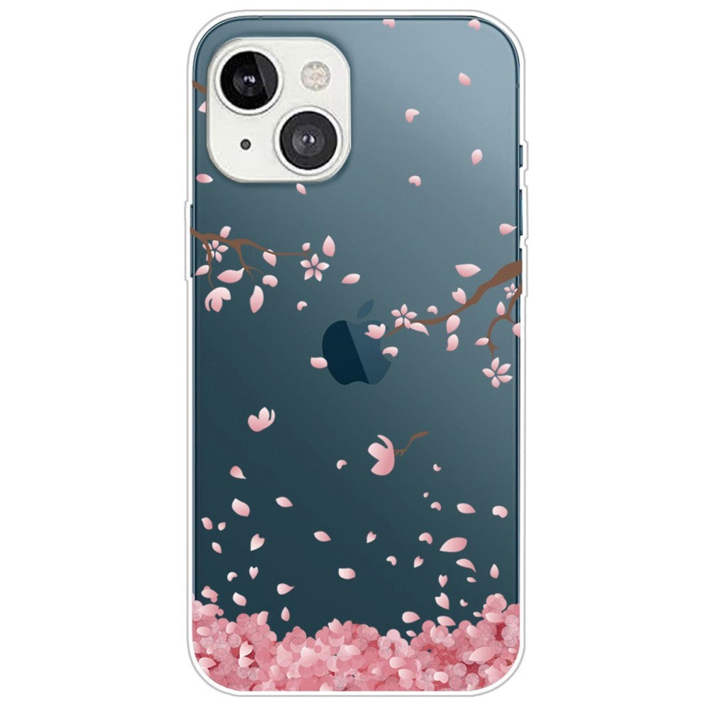 iPhone 14 Fleksibelt Bakdeksel - Gjennomsiktig med Rosa Blomster