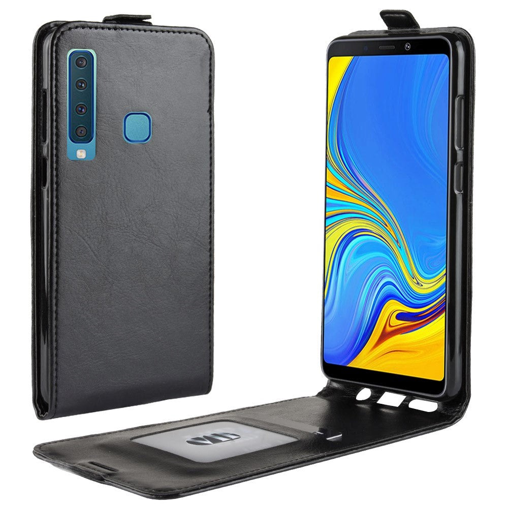 Samsung Galaxy A9 2018 PU Skinn Flip Deksel m. Kortholder - Svart